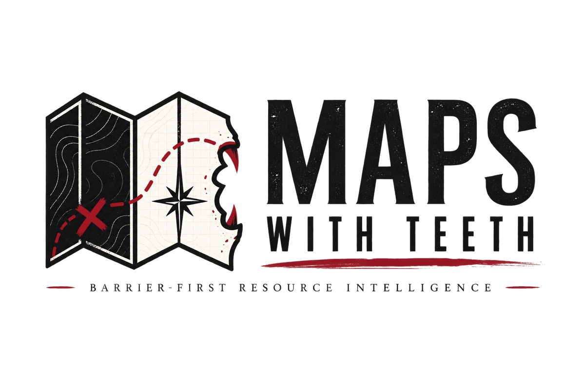 Maps With Teeth — Barrier-First Resource Intelligence